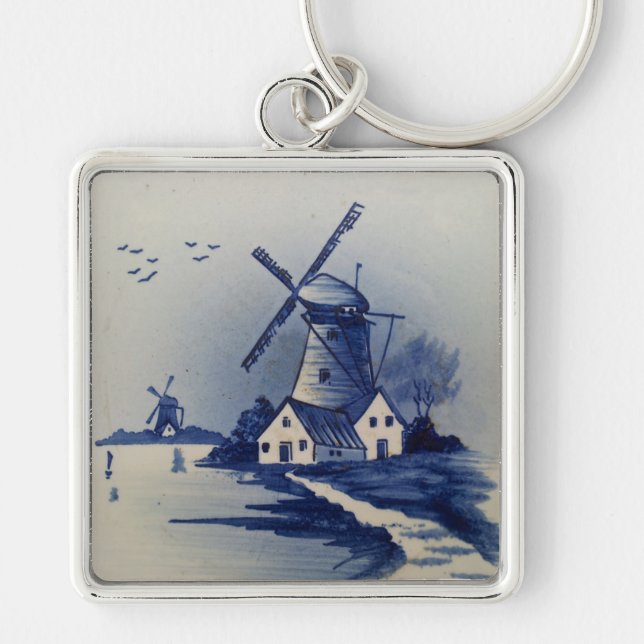Vintage Blue White Delft Windmill Keychain (Front)
