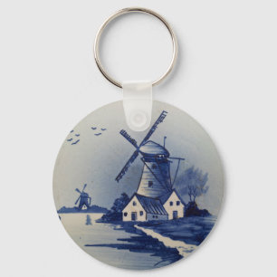 Vintage Blue White Delft Windmill Keychain