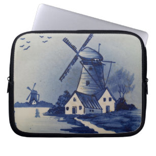 Vintage Blue White Delft Windmill Laptop Sleeve