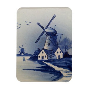 Vintage Blue White Delft Windmill Magnet