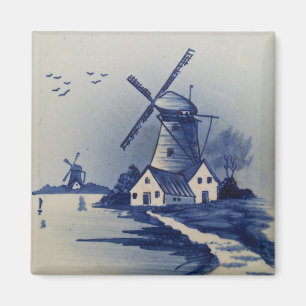 Vintage Blue White Delft Windmill Magnet