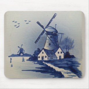 Vintage Blue White Delft Windmill Mouse Pad