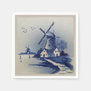 Vintage Blue White Delft Windmill Napkin