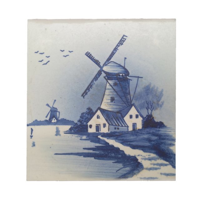 Vintage Blue White Delft Windmill Notepad (Front)