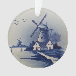 Vintage Blue White Delft Windmill Ornament