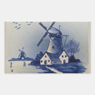 Vintage Blue White Delft Windmill Sticker