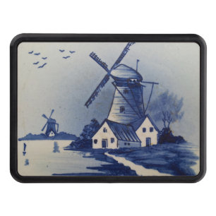 Vintage Blue White Delft Windmill Trailer Hitch Cover