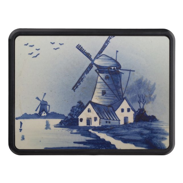 Vintage Blue White Delft Windmill Trailer Hitch Cover (Front)