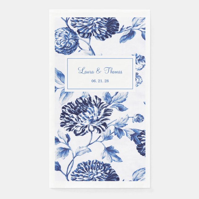 Vintage Blue & White Floral 2 Wedding  Napkin (Front)