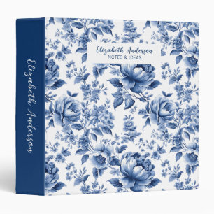 Vintage Blue White Floral Rose Pattern Botanical Binder