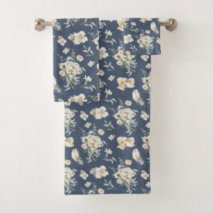 Vintage Blue White Floral Shabby Chic Gift Bath Towel Set