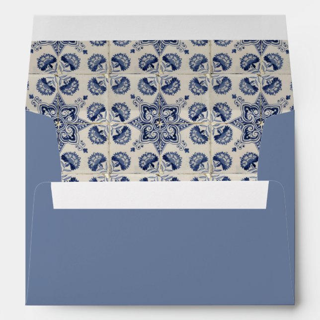  Vintage Blue White Geometric Flower Pattern Envelope (Back (Bottom))
