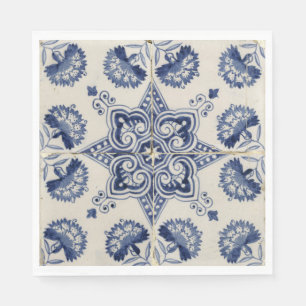 Vintage Blue White Geometric Flower Pattern Napkin