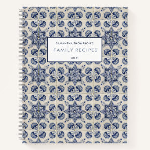  Vintage Blue White Geometric Flower Recipe   Notebook