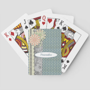 Vintage Blue White Polka Dots Flowers Personalize Playing Cards