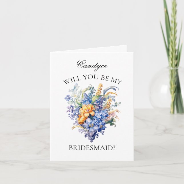Vintage Blue Wildflower Bridesmaid Proposal Invitation (Front)