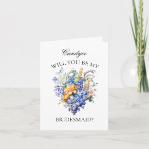 Vintage Blue Wildflower Bridesmaid Proposal Invitation