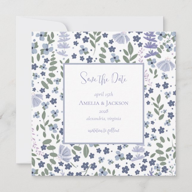 Vintage Blue Wildflower Save the Date (Front)