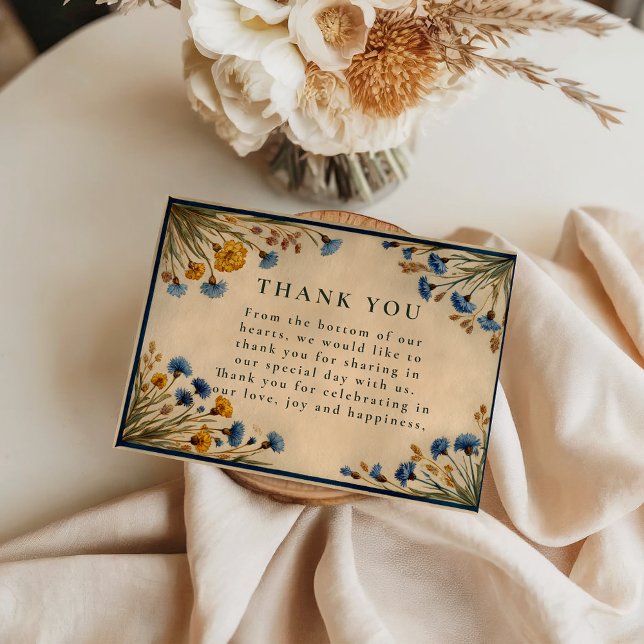 Vintage Blue Wildflower Wedding Thank You Card (Creator Uploaded)