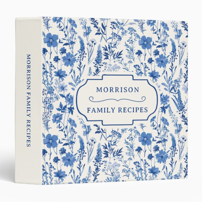 Vintage Blue Wildflowers Family Recipes Cookbook Binder (Front/Spine)