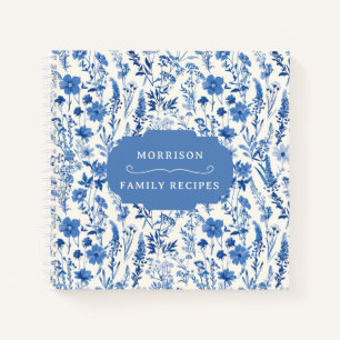 Vintage Blue Wildflowers Personalized Recipe Notebook