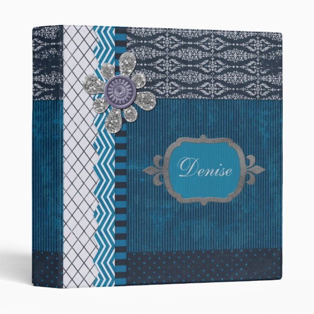Vintage Blue with Sequins  Frame Binder (Front/Spine)