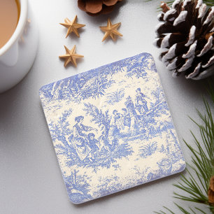 Vintage blue women toile de jouy printed stone coaster