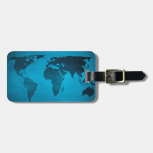 Vintage blue world map luggage tag