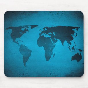Vintage blue world map mouse pad