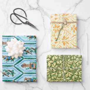 Vintage Blue Yellow and Green old patterns designs Wrapping Paper Sheet
