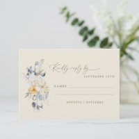 Vintage Blue Yellow Floral Minimalist Wedding 