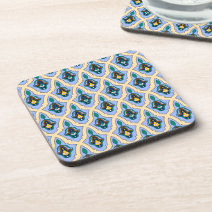 Vintage Blue Yellow Moroccan Arabic Tracery Patter Coaster