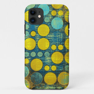 Vintage Blue, Yellow Polka Dots Pattern Abstract iPhone 11 Case