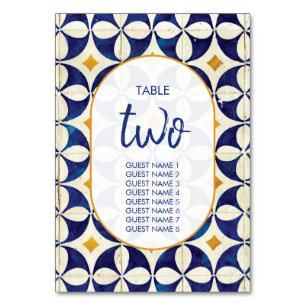 Vintage Blue & Yellow Portuguese Pattern Wedding Table Number