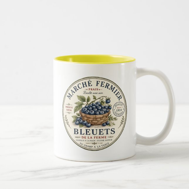 Vintage Blueberries Label Two-Tone Coffee Mug (Right)