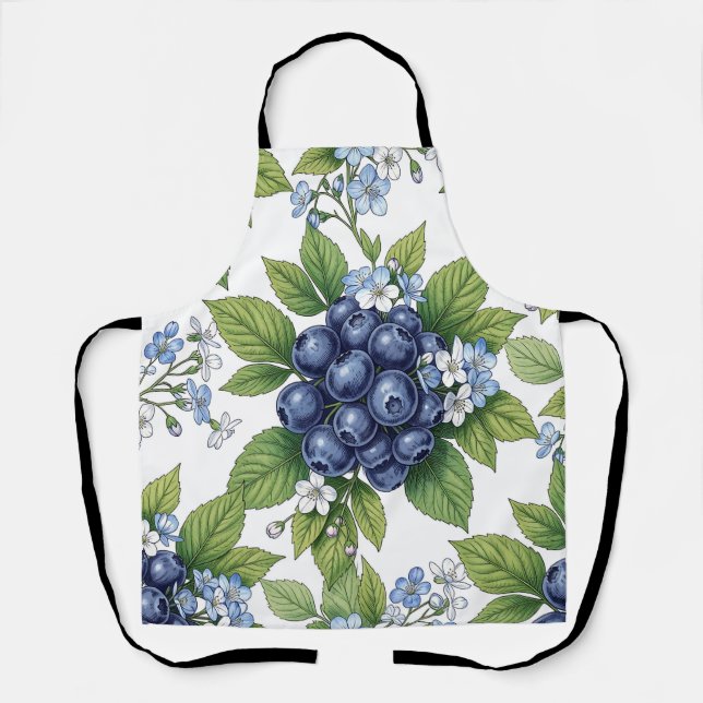 Vintage Blueberry Blossom Botanical Pattern Apron (Front)