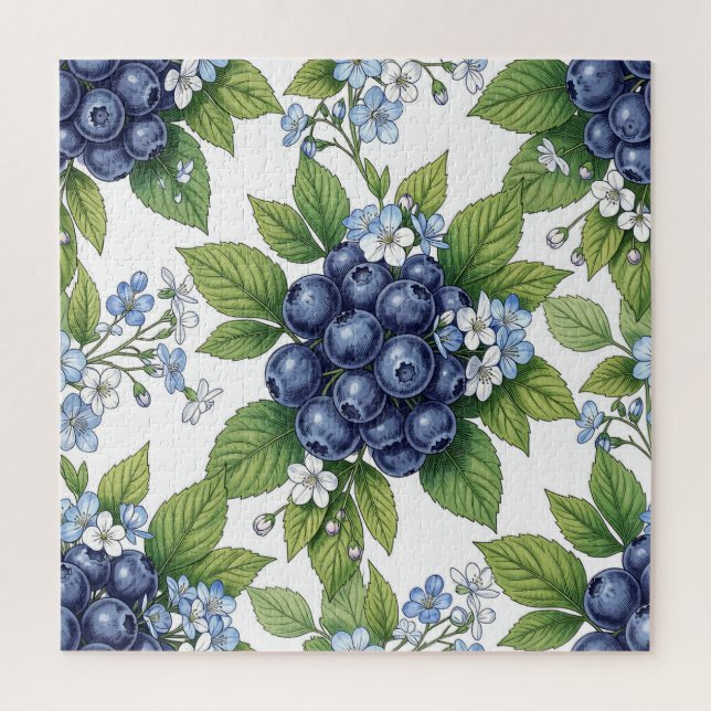 Vintage Blueberry Blossom Botanical Pattern Jigsaw Puzzle (Vertical)