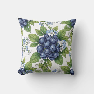 Vintage Blueberry Blossom Botanical Pattern Throw Pillow