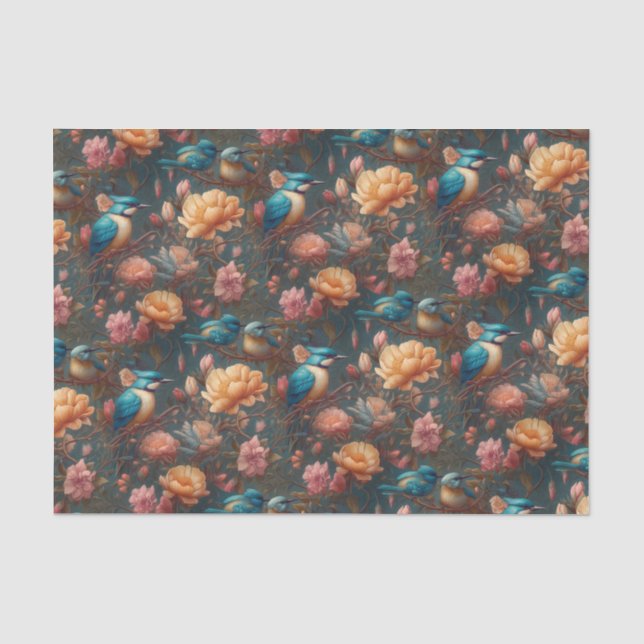 Vintage Bluebird and Floral Craft Tissue Paper (Front)