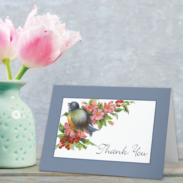 Vintage Bluebird Cherry Branches Thank You Card (Creator Uploaded)
