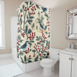 Vintage Bluebird Holly Christmas Cream Red