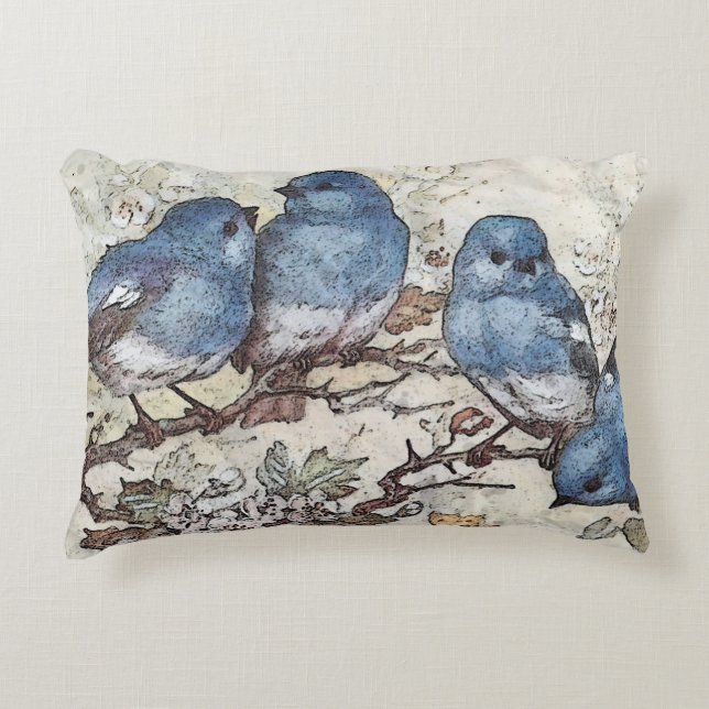 Vintage bluebird illustration cute birds nature accent pillow (Front)