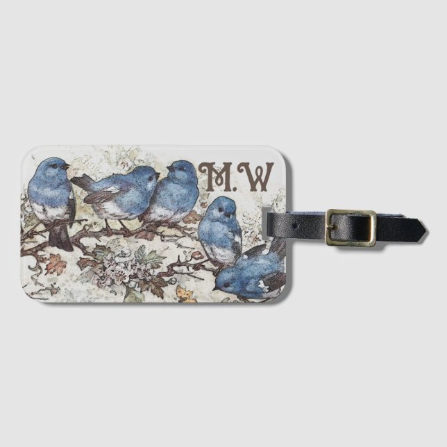 Vintage bluebird illustration cute birds nature luggage tag (Front Horizontal)