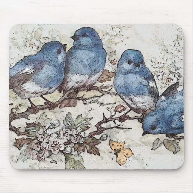Vintage bluebird illustration cute birds nature  mouse pad (Front)