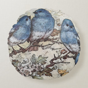 Vintage bluebird illustration cute birds nature round pillow