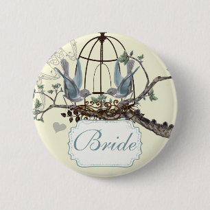Vintage Bluebird Love Birds Wedding Badges 2 Inch Round Button