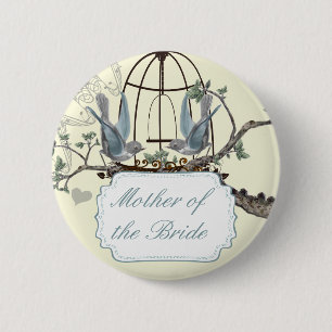 Vintage Bluebird Love Birds Wedding Badges 2 Inch Round Button
