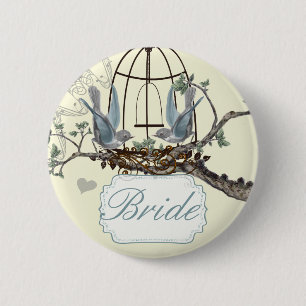 Vintage Bluebird Love Birds Wedding Badges 2 Inch Round Button