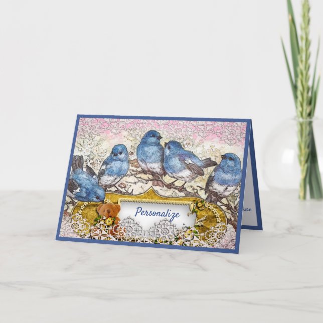 Vintage Bluebird of Happiness Greetings Thank You Card (Front)