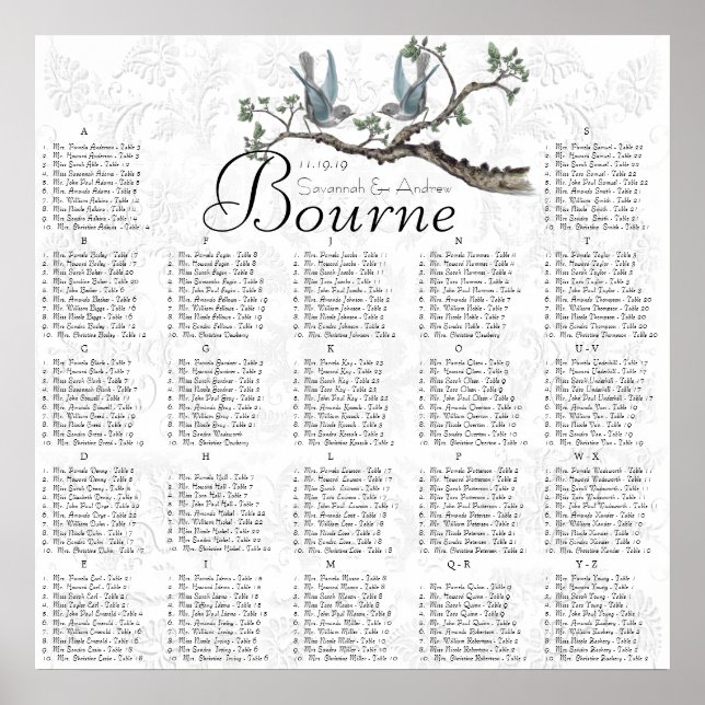 Vintage Bluebird Weddings  Reception Seating Chart (Front)